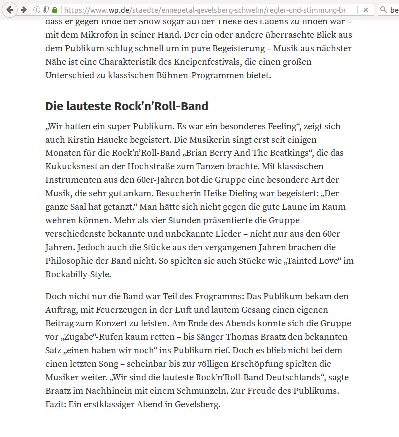 Presse über Brian Berry & The Beatkings